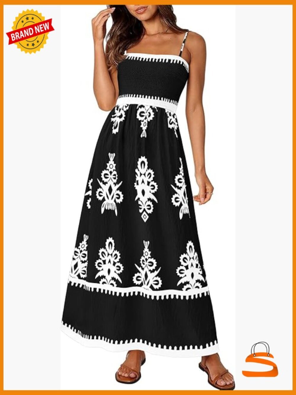 Floral Spaghetti Strap Maxi Sundress Smocked Boho Beach Vacation Dress